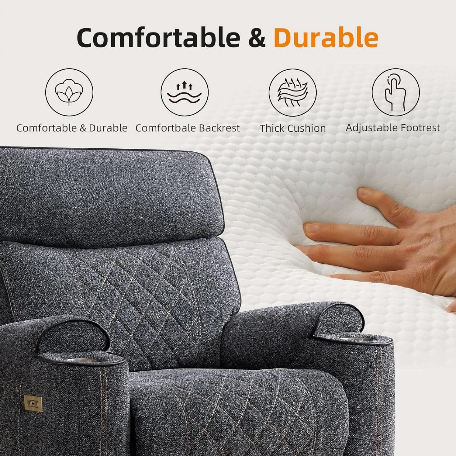 Grey Fabric 3-Seater Electric Recliner Sofa with Cup Holders from PriceLows™