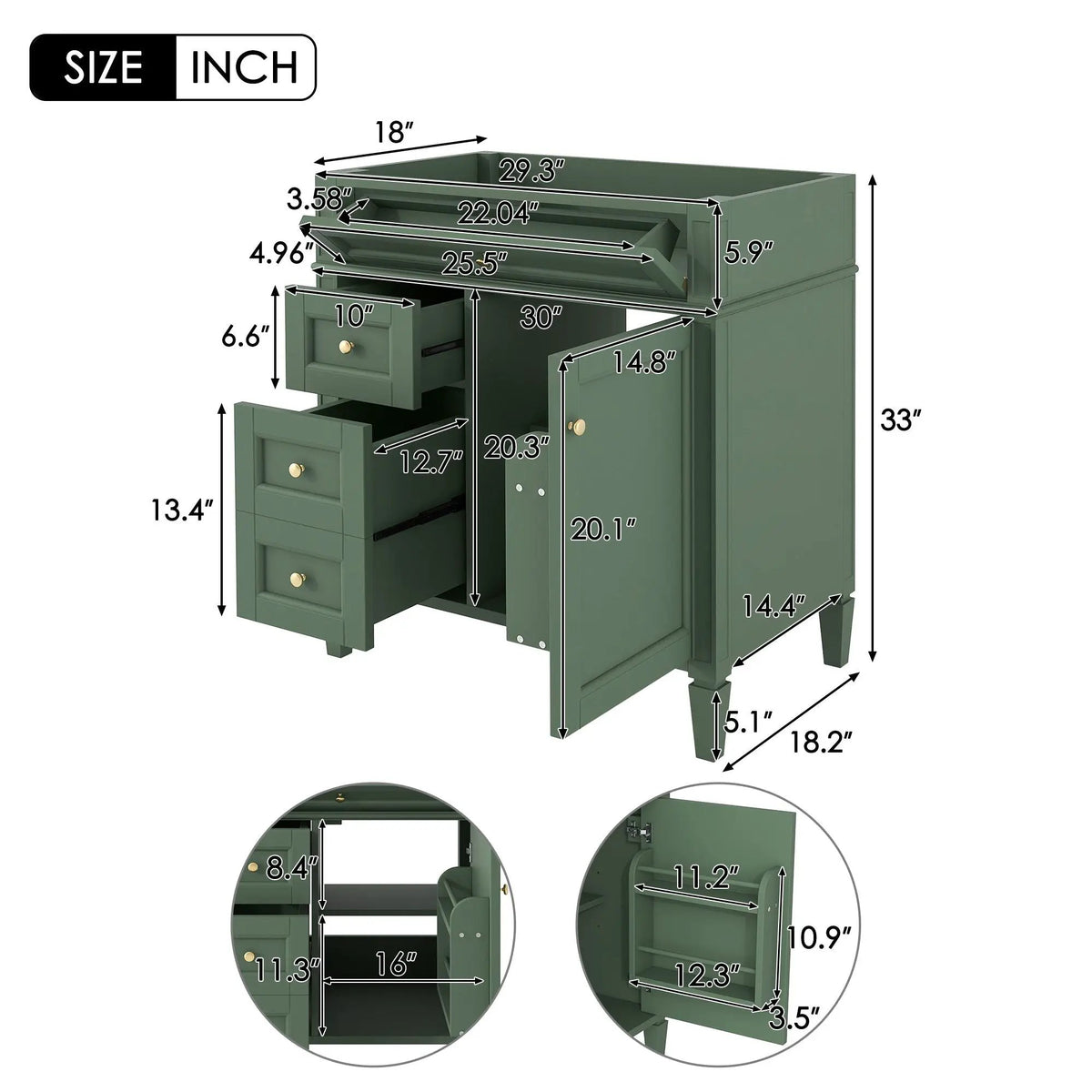 Bathroom Vanity | 3 Drawers | Blue Finish | Tip Out