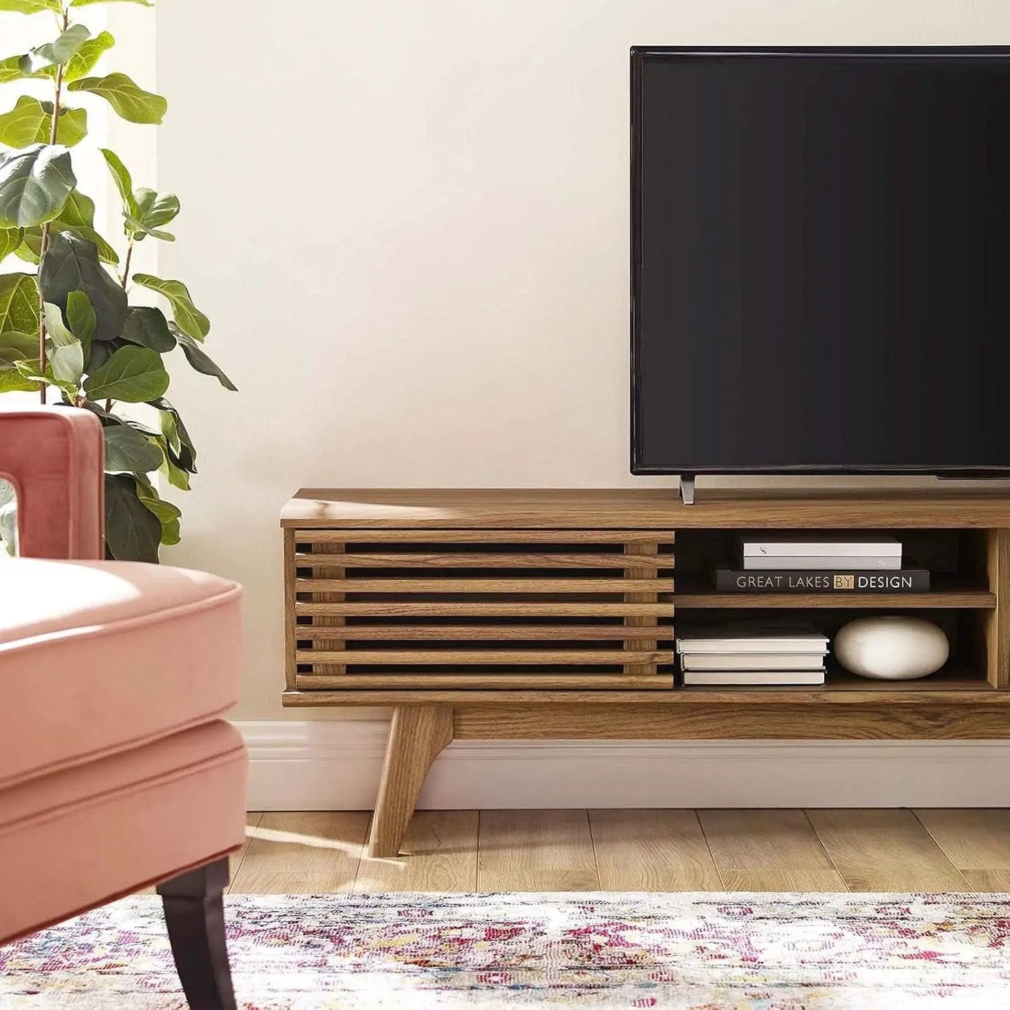 70 Inch Mid Century Modern Walnut TV Stand Console from PriceLows™