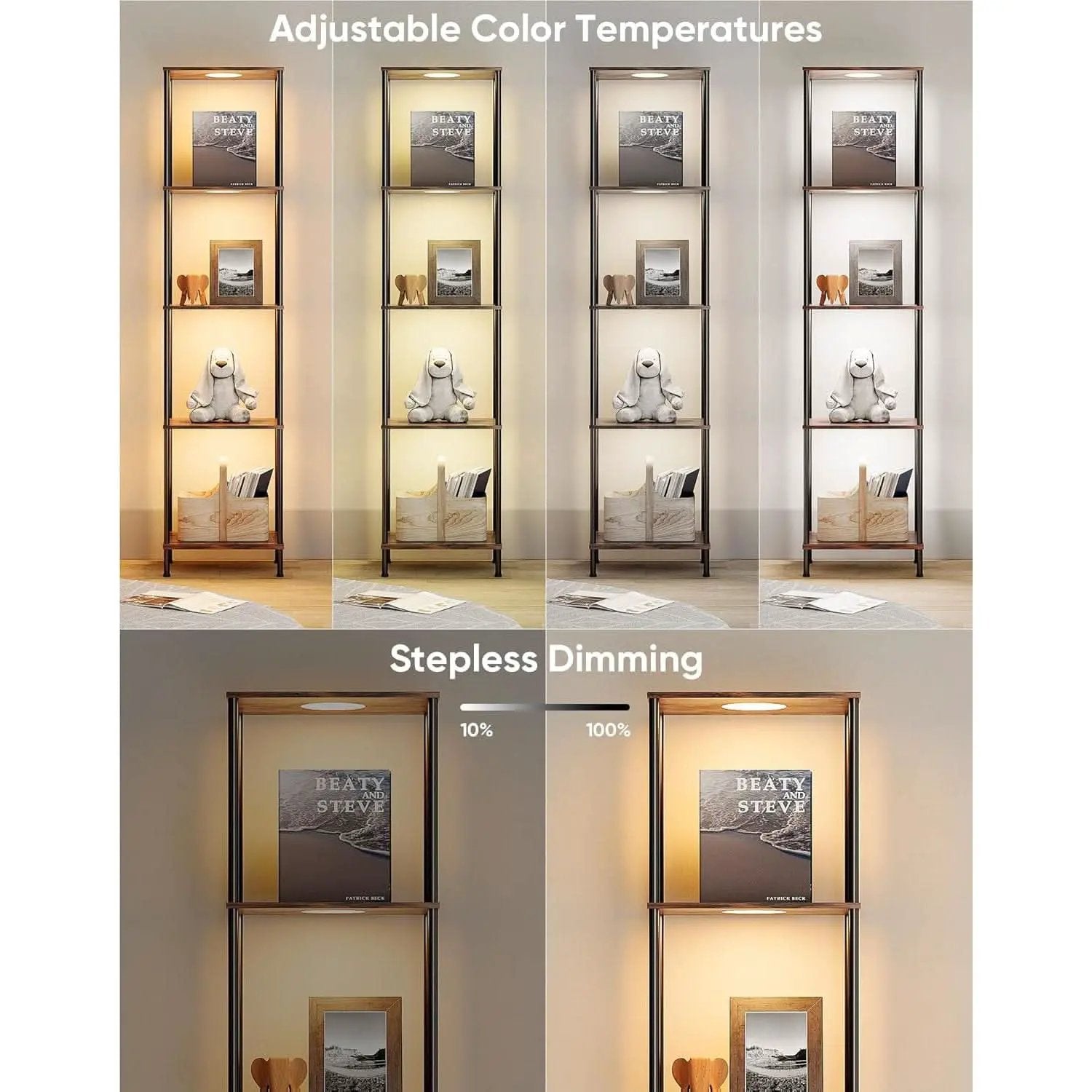 Display Shelf With RGBW Light Floor Lamp 5 Tier Brown from PriceLows™