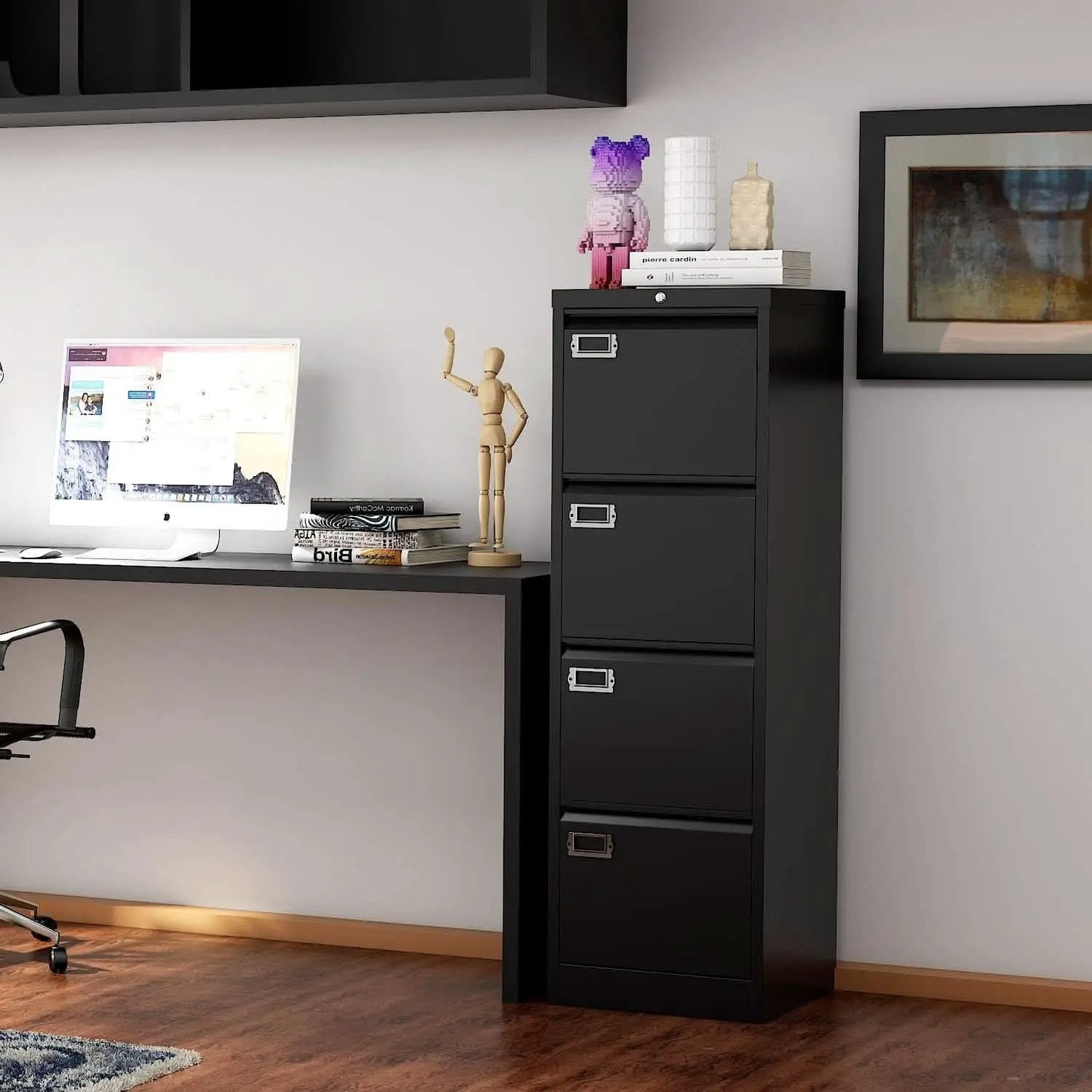 Lockable 4 Drawer Vertical File Cabinet Black Metal For Home Office from PriceLows™
