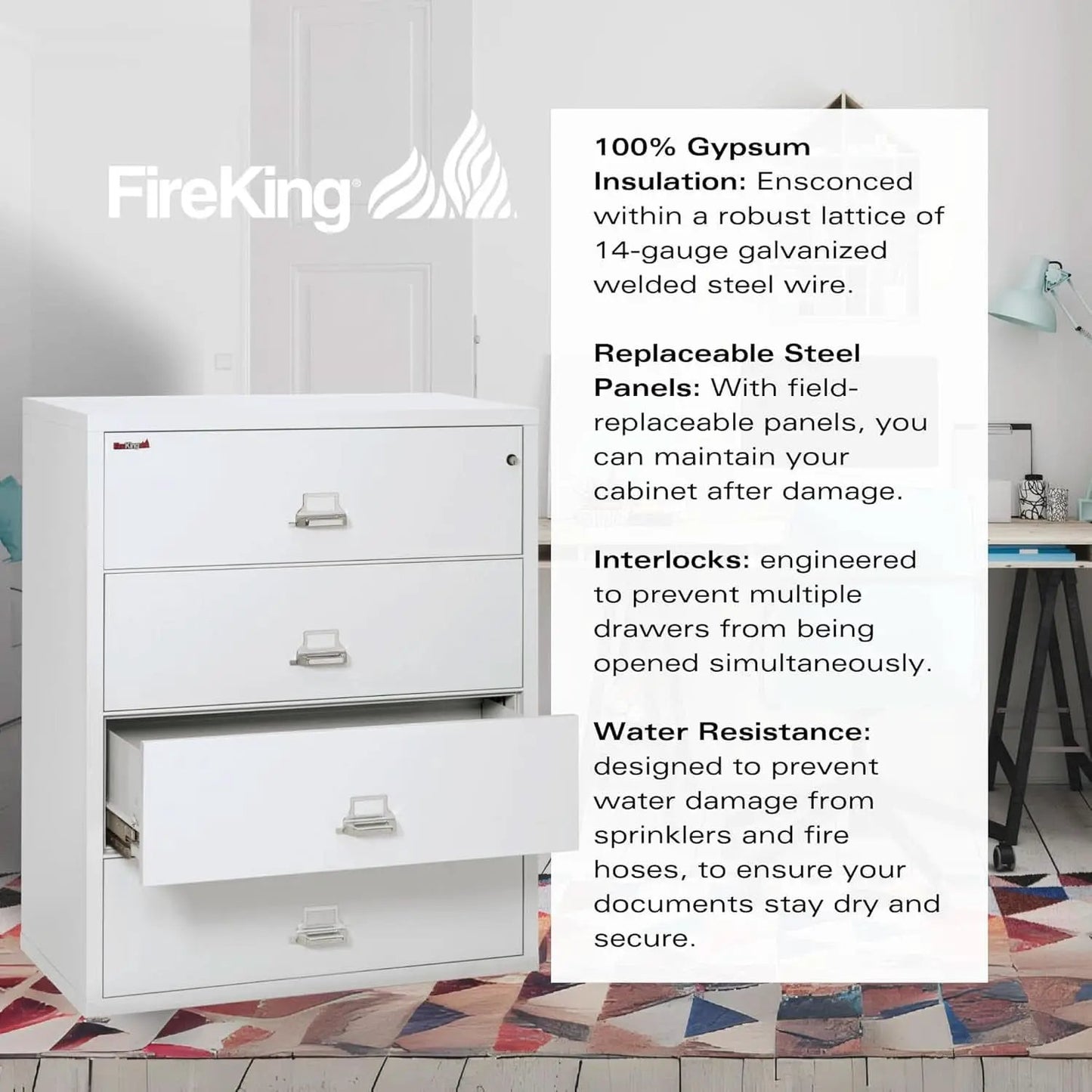 White 4 Drawer Fire Safe Lateral File Cabinet 1 Hour from PriceLows™