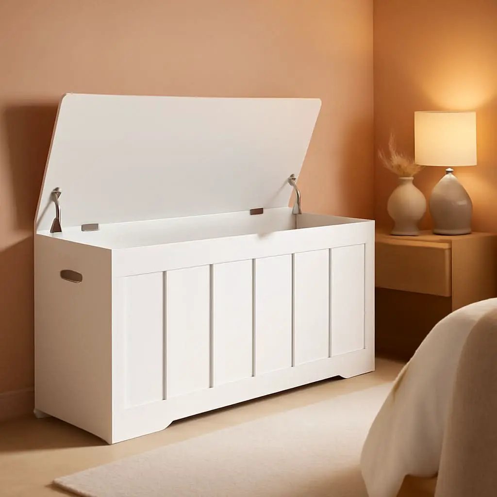 ExtraLarge Storage Chest White Wood Bench Hinges Durable from PriceLows™