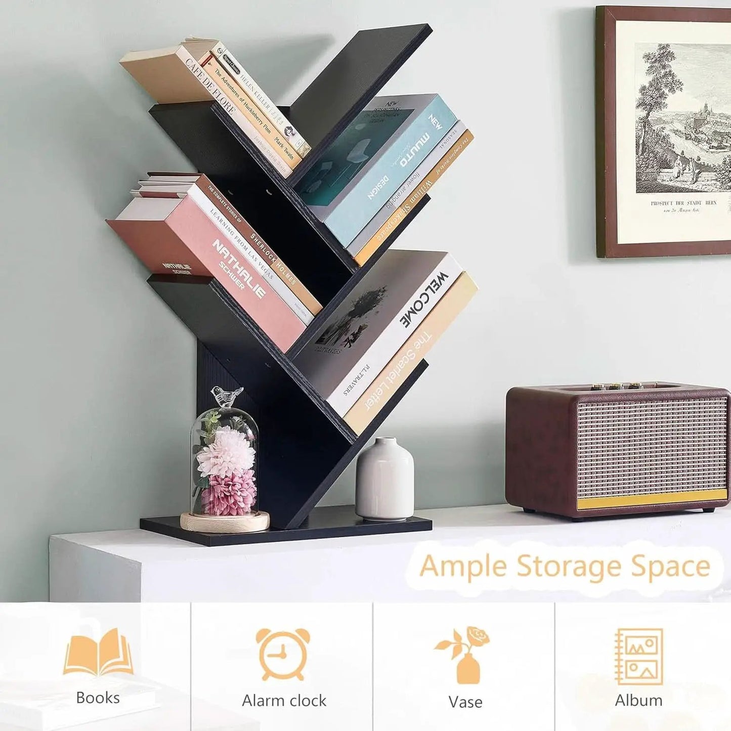 4 Tier Tree Bookshelf Floor Standing Bookcase Home from PriceLows™