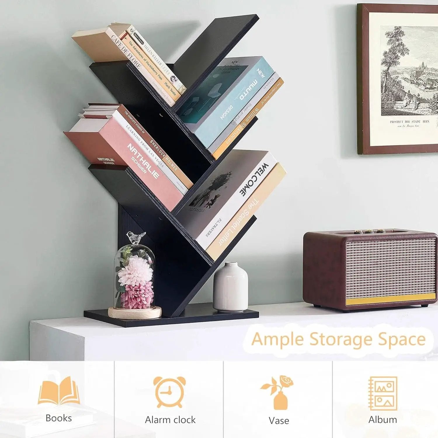 4 Tier Tree Bookshelf Floor Standing Bookcase Home from PriceLows™