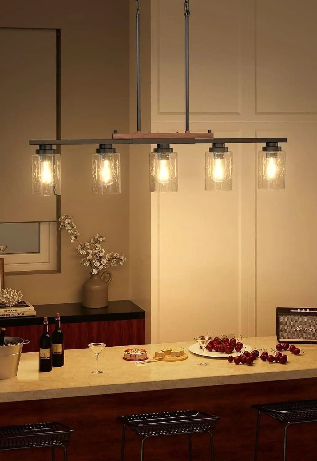 Five Lights Farmhouse Dining Room Chandelier Black Metal from PriceLows™