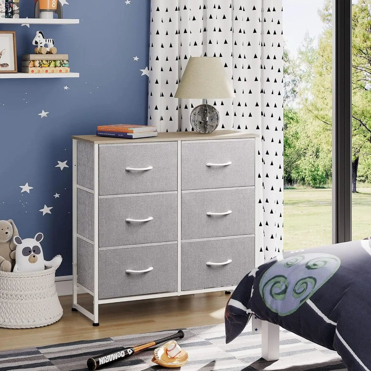 Light Grey Fabric Dresser With 6 Drawers And Fabric Bins from PriceLows™