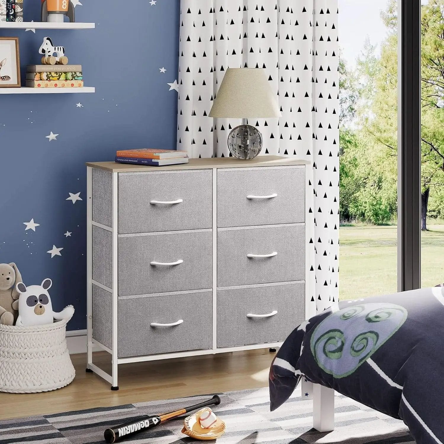 Light Grey Fabric Dresser With 6 Drawers And Fabric Bins from PriceLows™