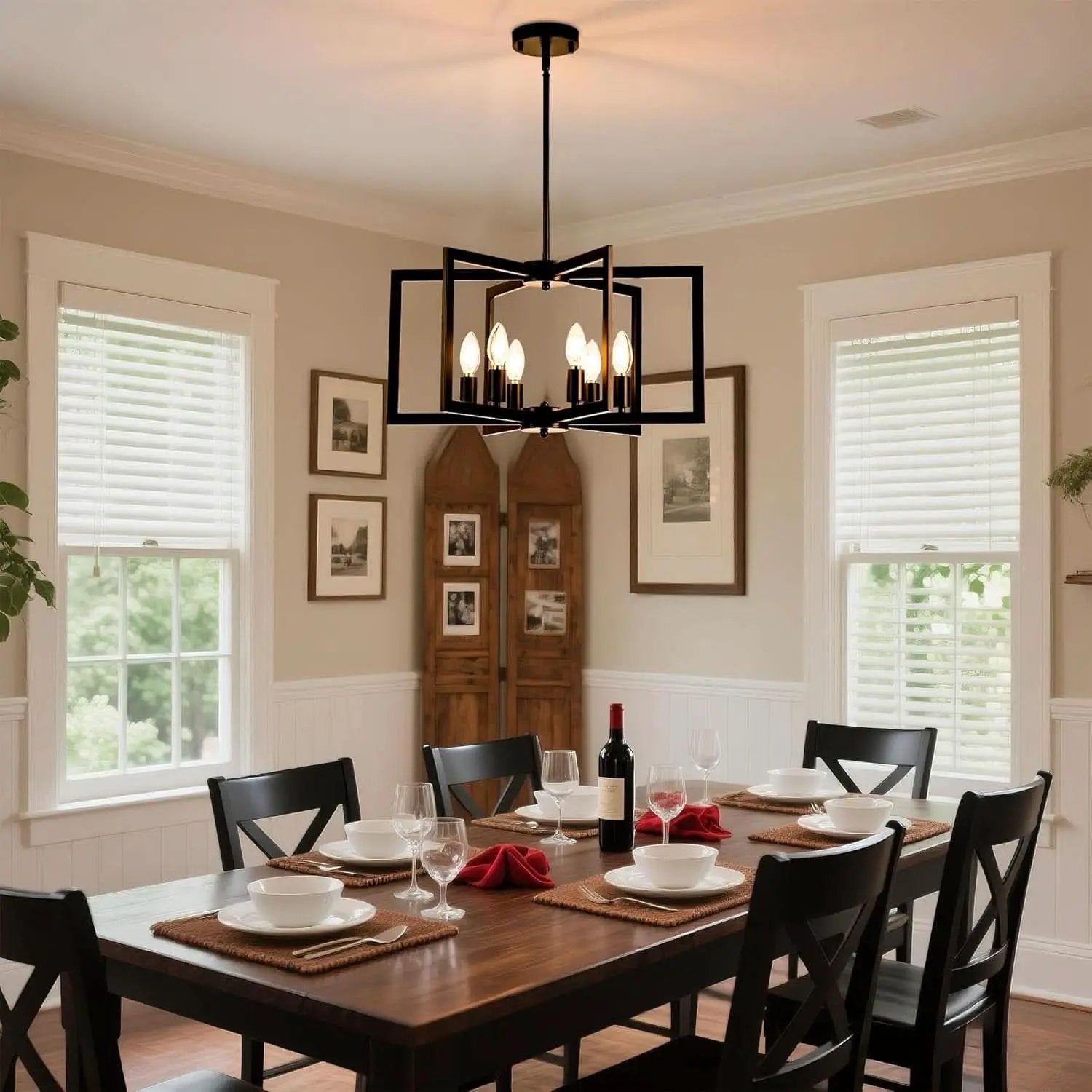 Black 6 Light Adjustable Pendant Chandelier For Dining Room from PriceLows™