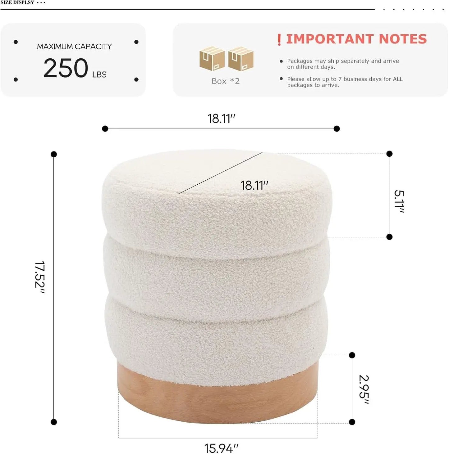 Cream Tufted Sherpa Ottoman Footstool Round Cushion from PriceLows™