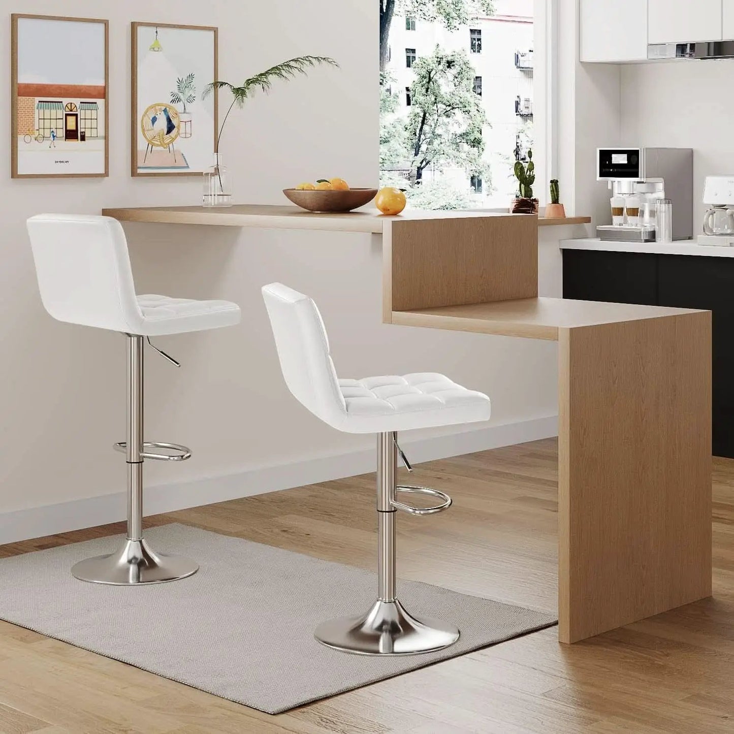 White PU Leather Swivel Bar Stool Set Of 2 Adjustable Height from PriceLows™