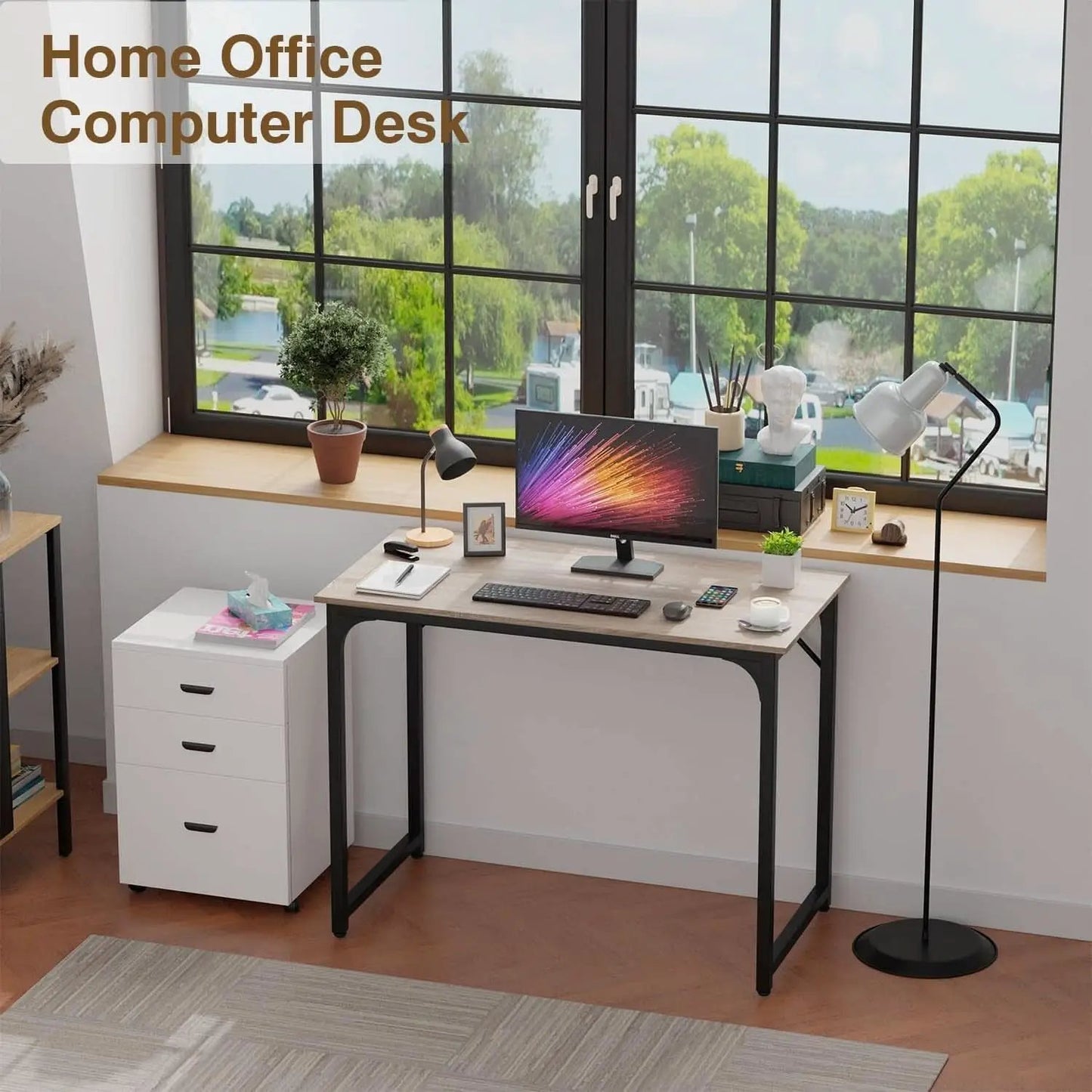 39 Inch Computer Desk Nature Wood Home Office Writing Table from PriceLows™