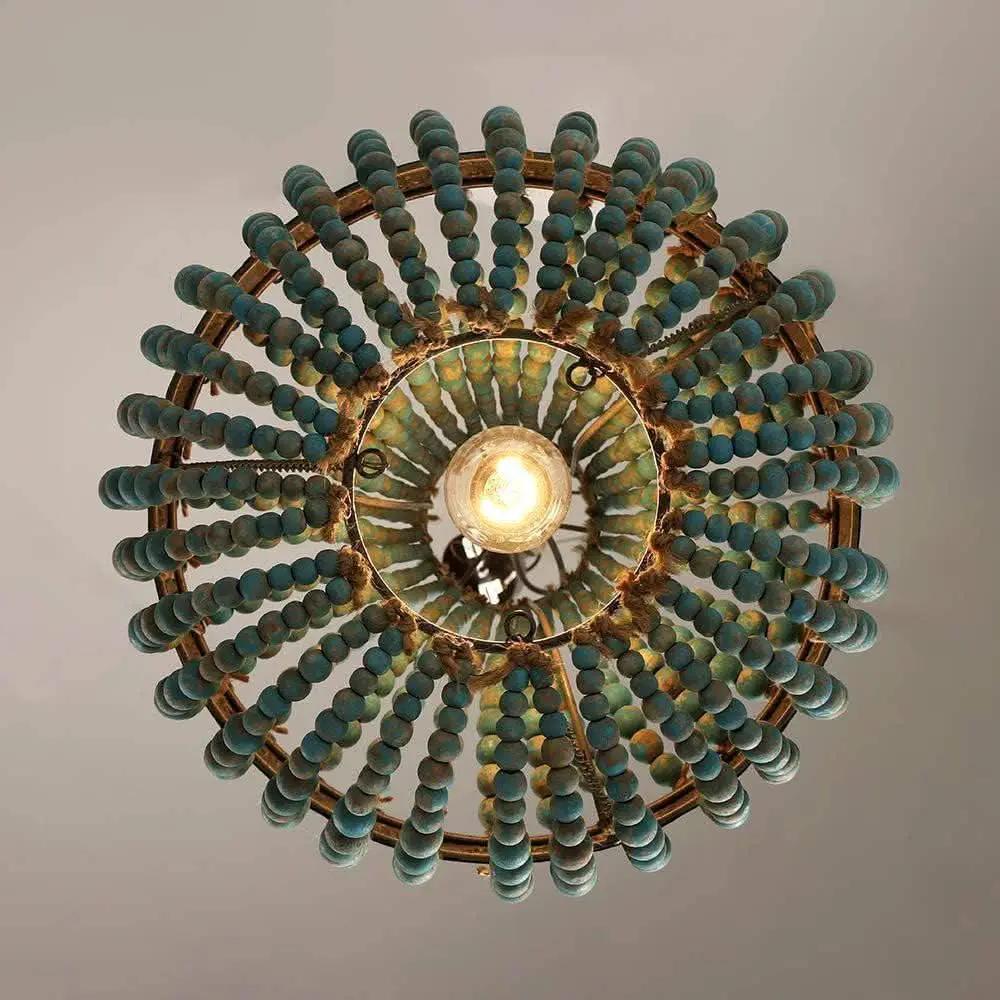 Gray Blue Rustic Wood Bead Chandelier Pendant Light from PriceLows™
