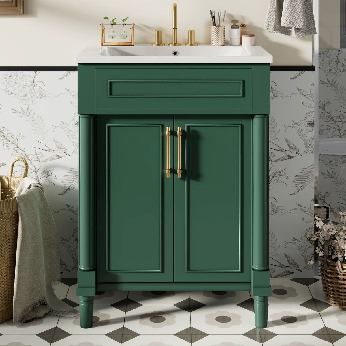 24 Inch Bathroom Vanity | Integrated Sink | 2 Door Cabinet | Small To Medium Bathrooms