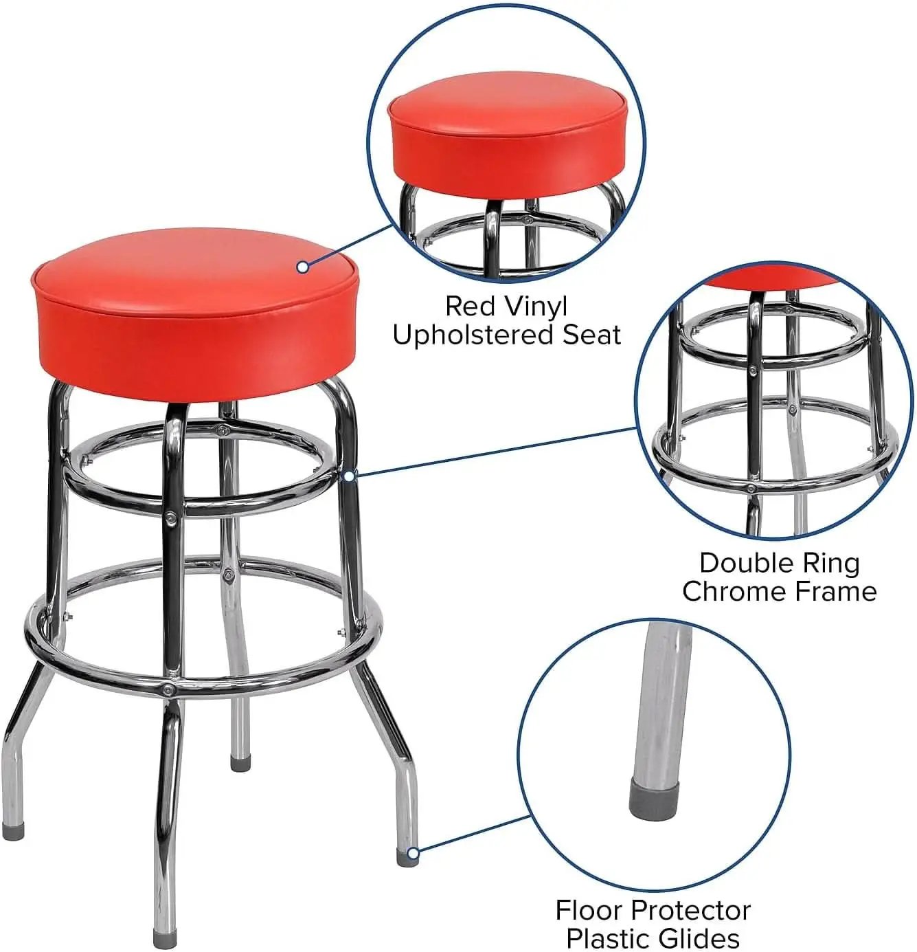 Bruno 2 Pack Chrome Barstool With Red Seat Double Ring from PriceLows™