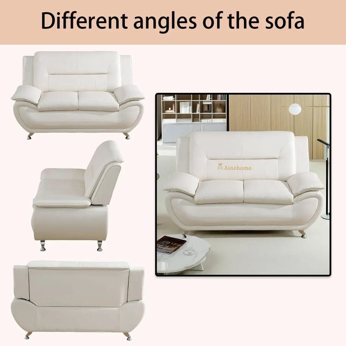 Creamy White 5 Seat Faux Leather Sectional Sofa Set from PriceLows™