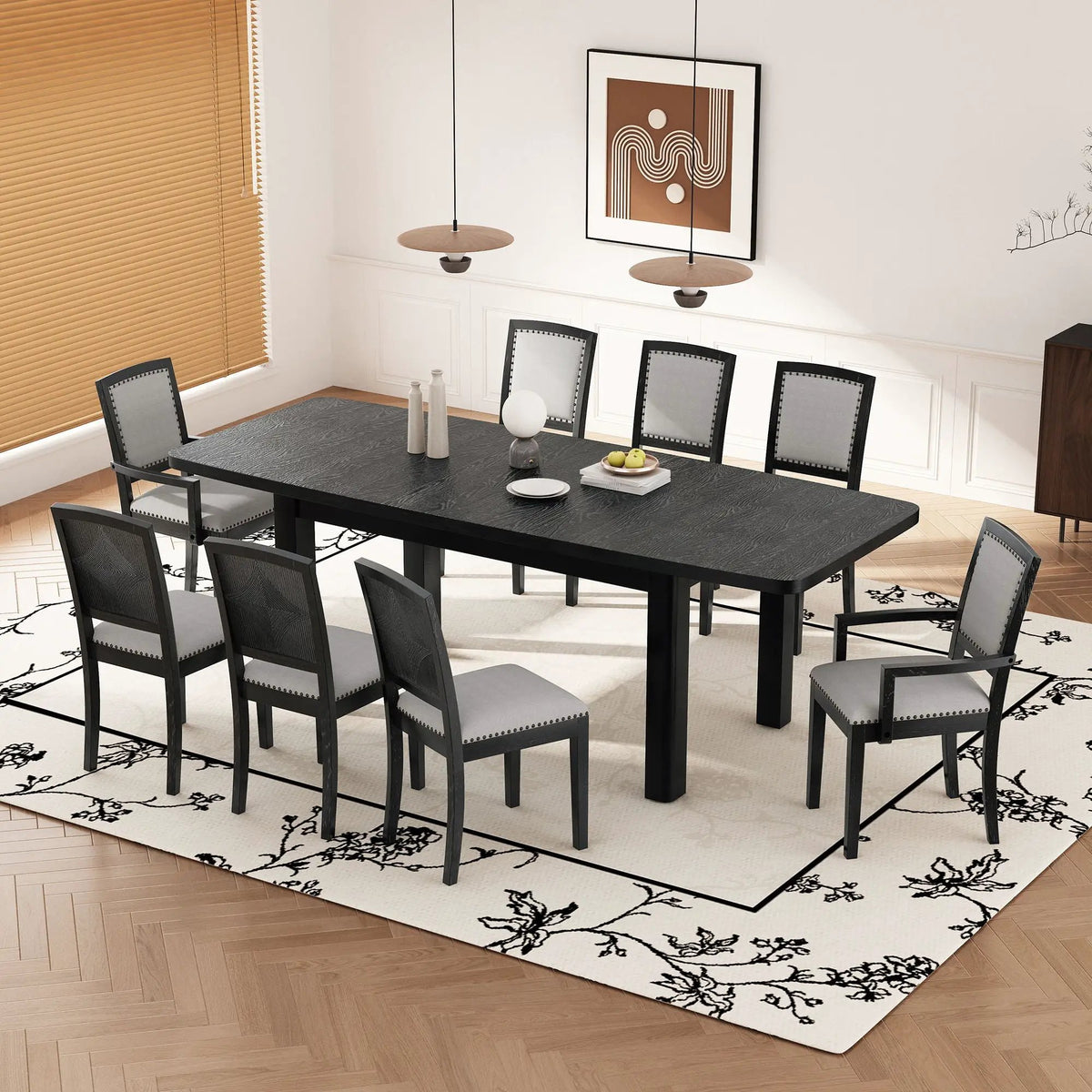 9 Piece Dining Set | Removable Leaf | Rubberwood | 24 Inch Extension