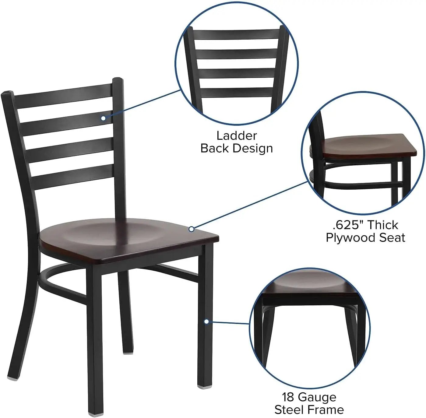2 Pack Hercules Series Black Ladder Back Metal Dining Chair With Mahogany Seat For Restaurants from PriceLows™