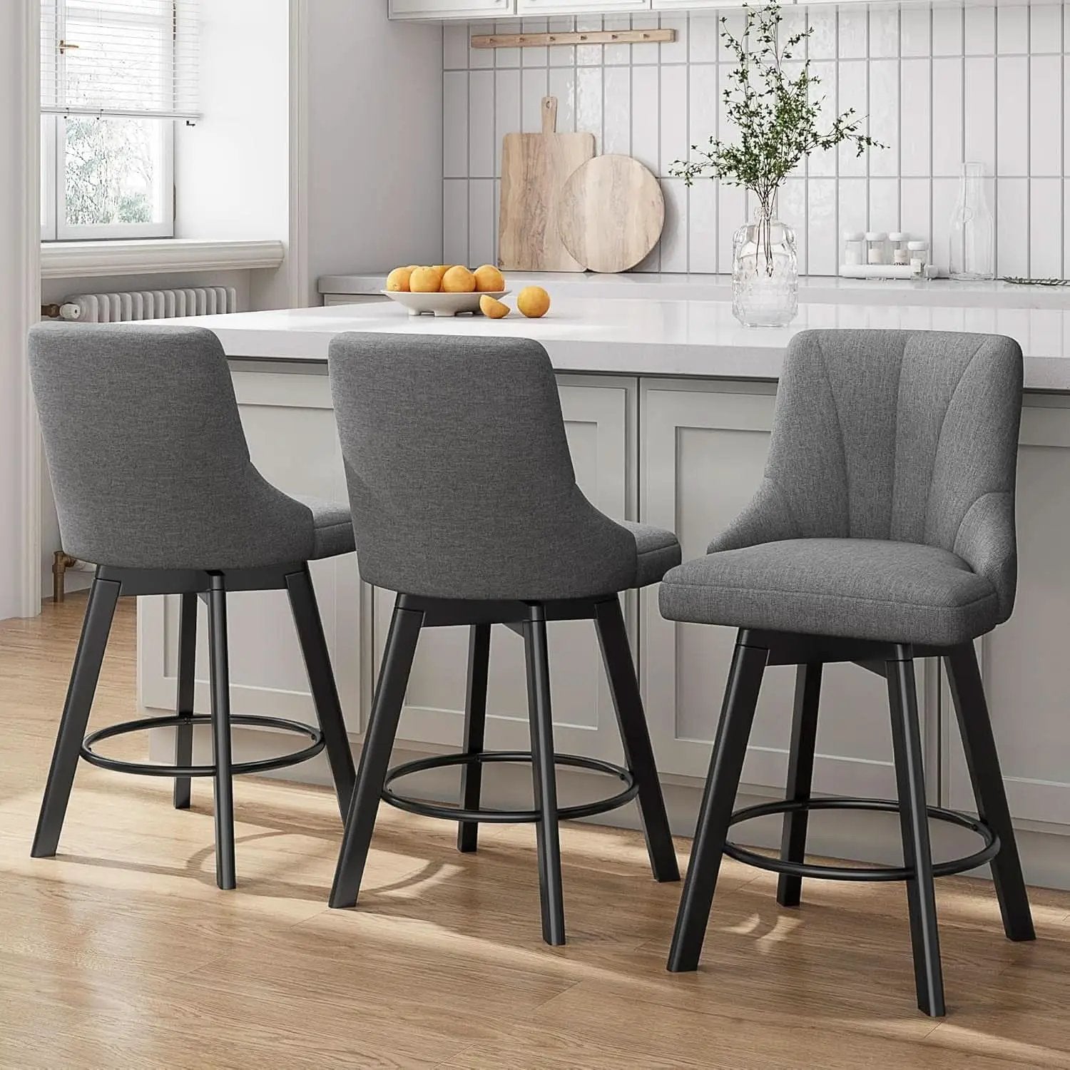 24 Inch Dark Gray Swivel Bar Stools With Backs Set Of 2 from PriceLows™