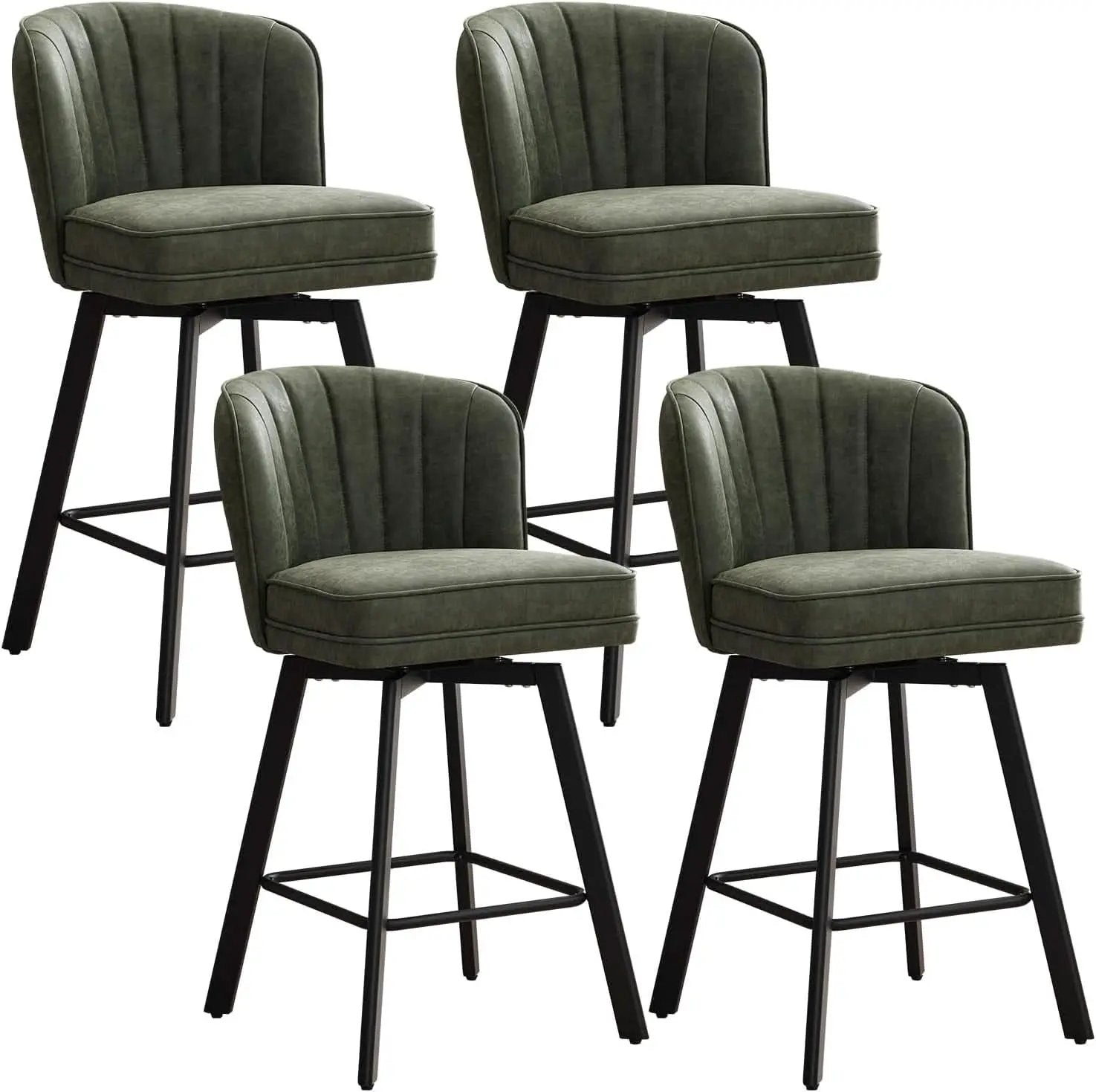 Swivel Counter Height Bar Stools Set of 4 26 Inch Green Faux Leather from PriceLows™