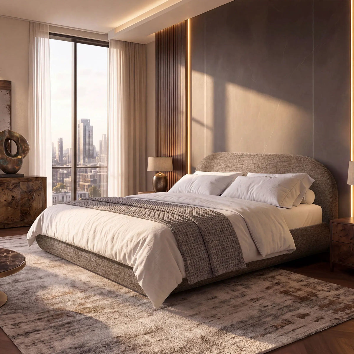 Archie Upholstered Platform Bed | Puffy Arch Headboard | Grounded Design | No Box Spring Needed