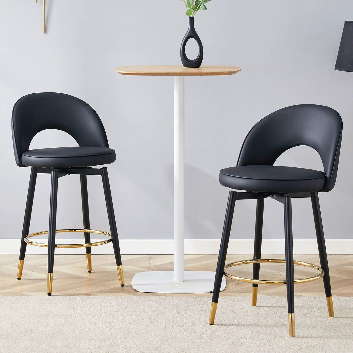 Modern Upholstered 360° Rotatable Bar Chair With Metal Legs For Dining Room (Set of | 2 Pieces | Metal | Dining Room