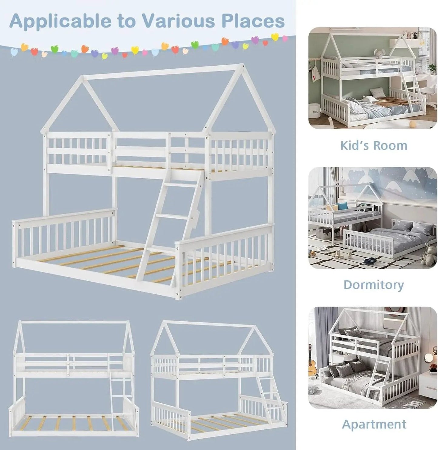Solid Wood Twin Over Full Bunk Bed White With Guardrails from PriceLows™