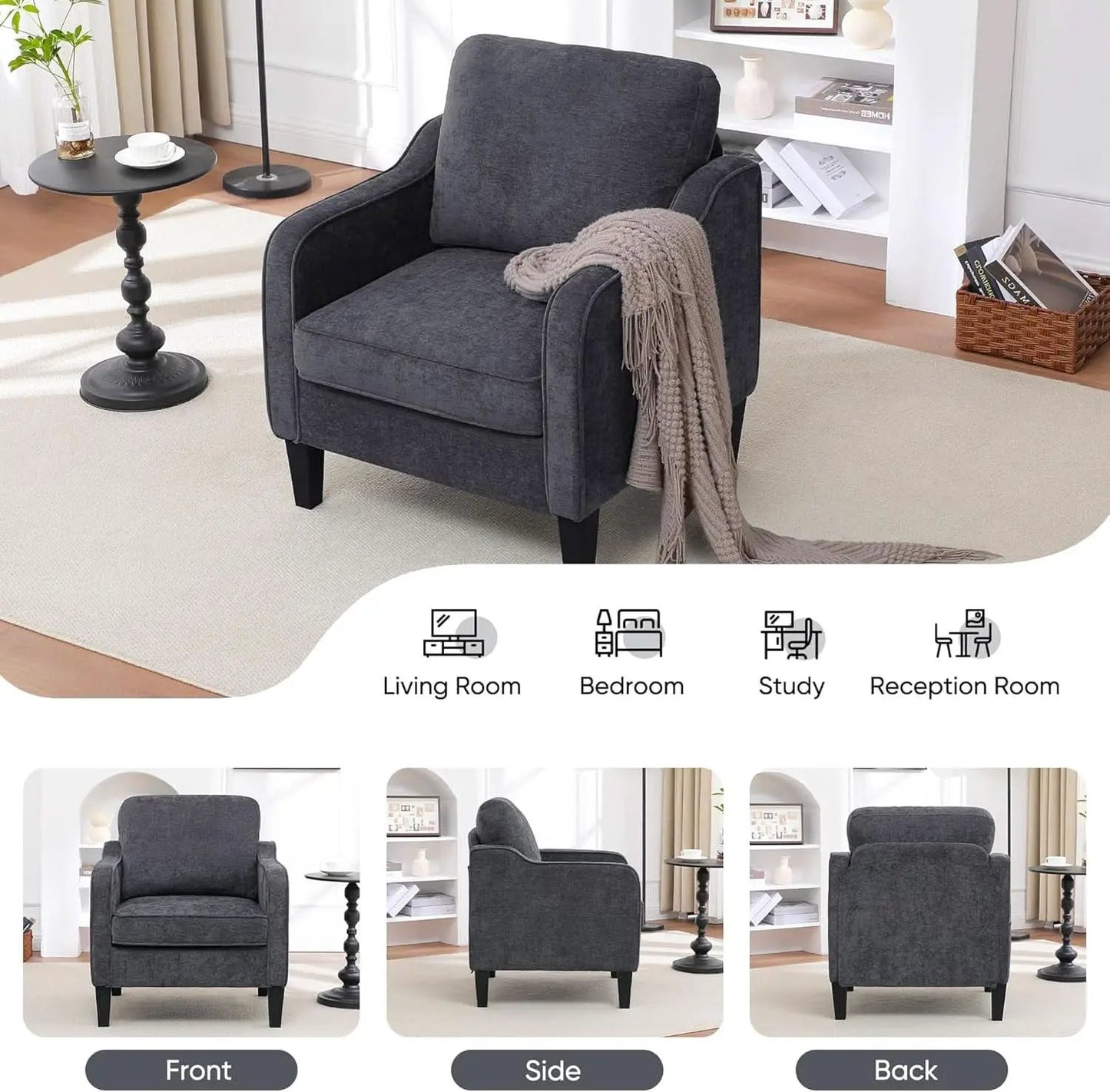 Dark Grey Mid Century Modern Accent Chair For Living Room from PriceLows™