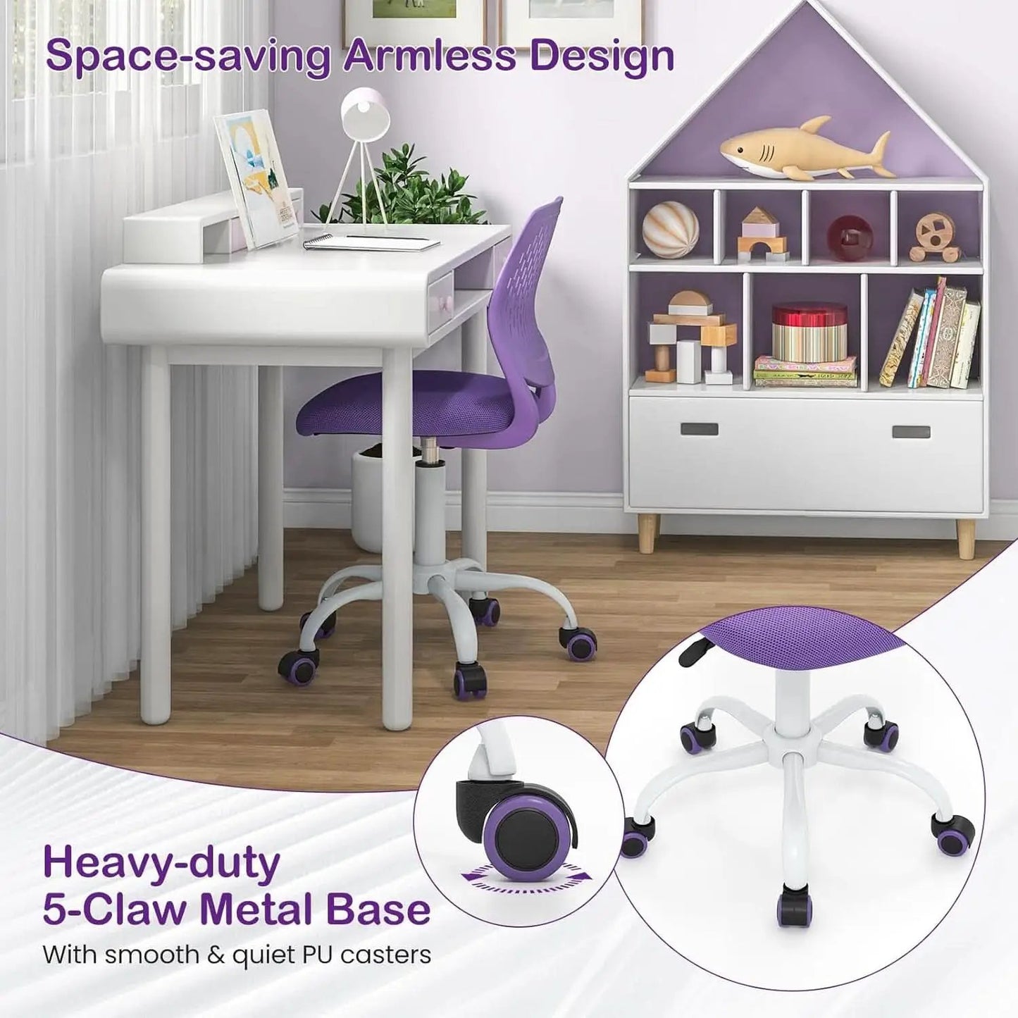 Purple Kids Desk Chair Lumbar Support Height Adjustable from PriceLows™