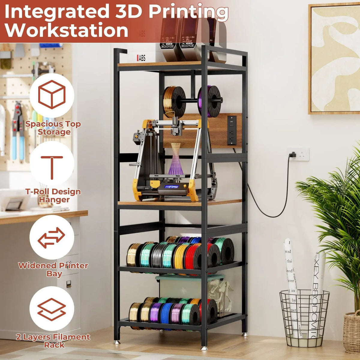 3D Printer Stand | T Type Filament Holder | Power Panel Mount | Black
