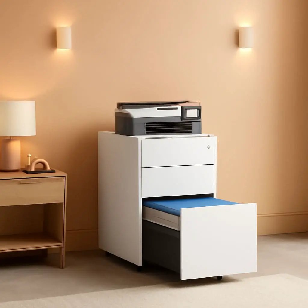 White 3 Drawer Slim File Cabinet For Office Lockable from PriceLows™