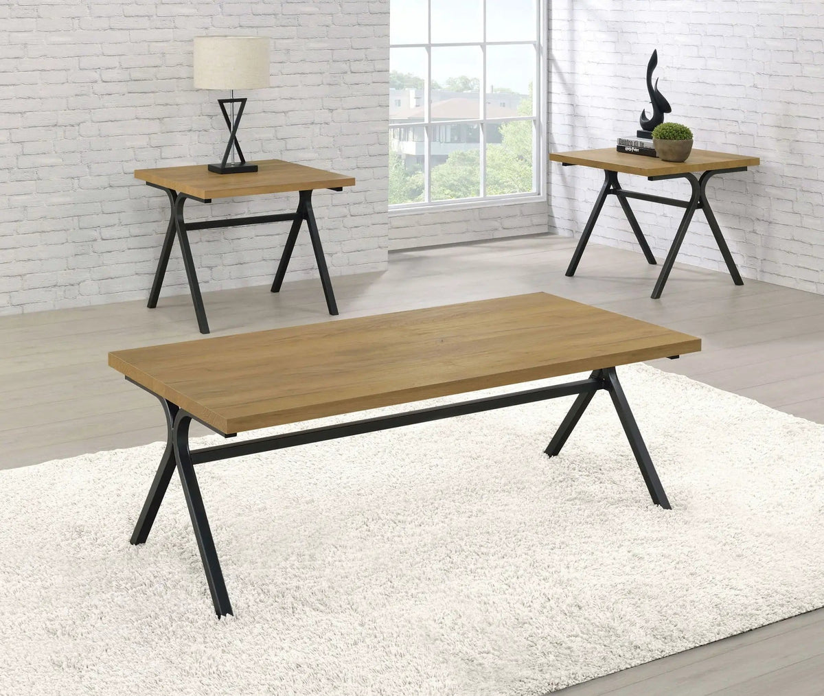 Colmar 3-piece Engineered Wood Coffee Table Set Golden | 3-Piece Set | Engineered Wood & Metal | Oak
