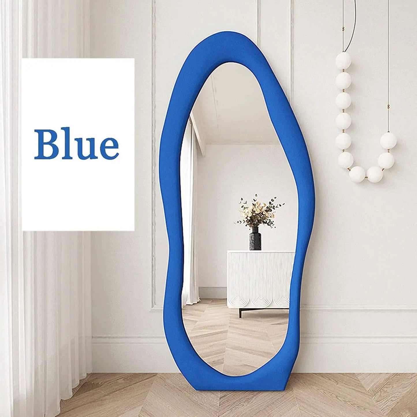 Blue Irregular Wavy Full Length Floor Mirror 63x24 Inch from PriceLows™