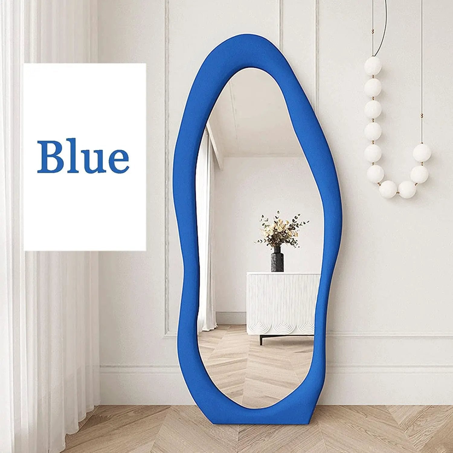 Blue Irregular Wavy Full Length Floor Mirror 63x24 Inch from PriceLows™