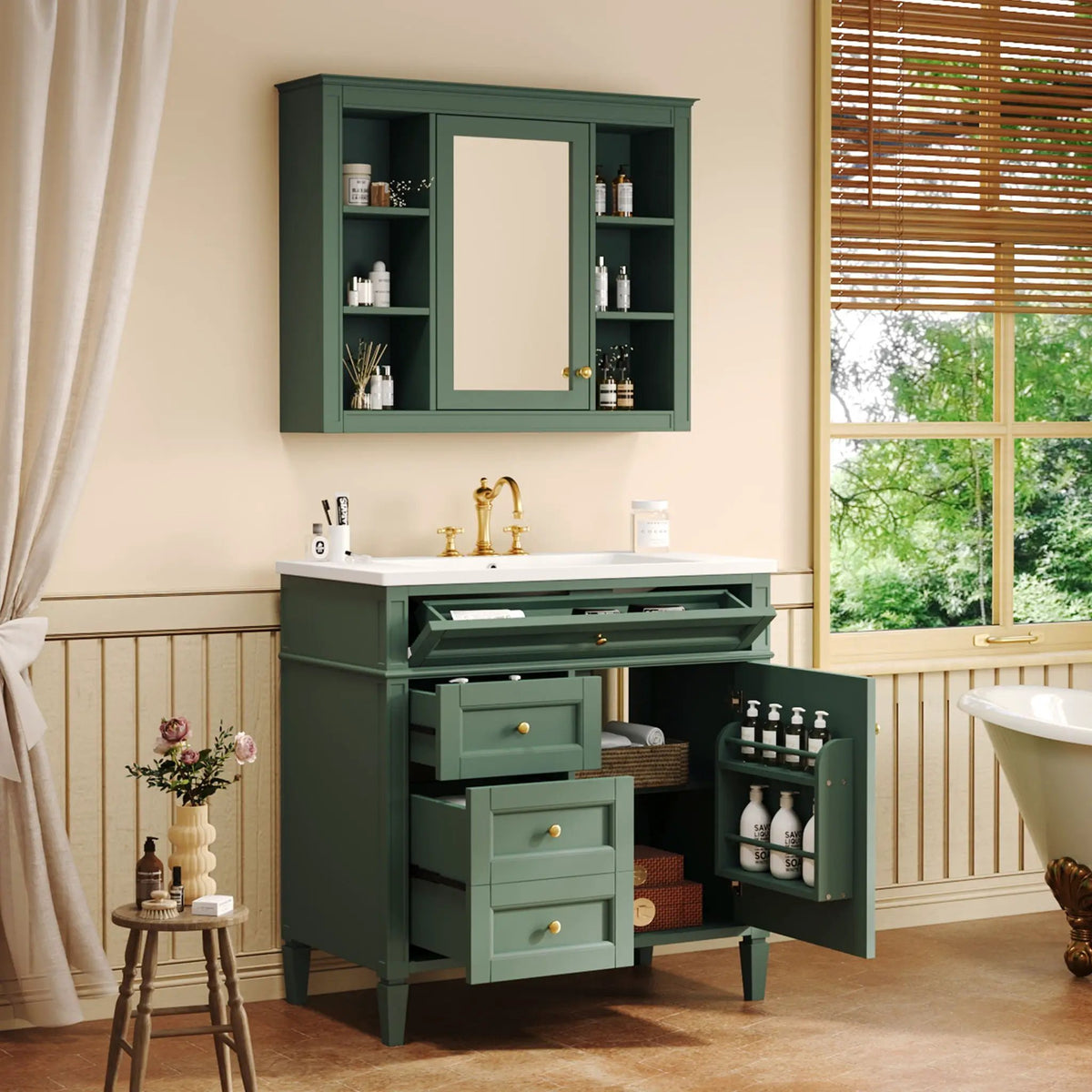 Bathroom Vanity With Mirror Cabinet | Single Sink | Soft Close Doors And Drawers