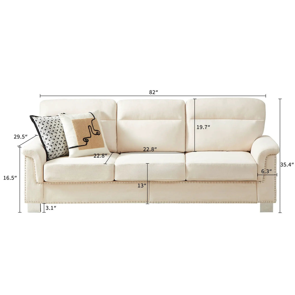 3 Seater Stationary Sofa | High-Density Foam And Spring Pack | 84.2 Inch Length | Solid Structure