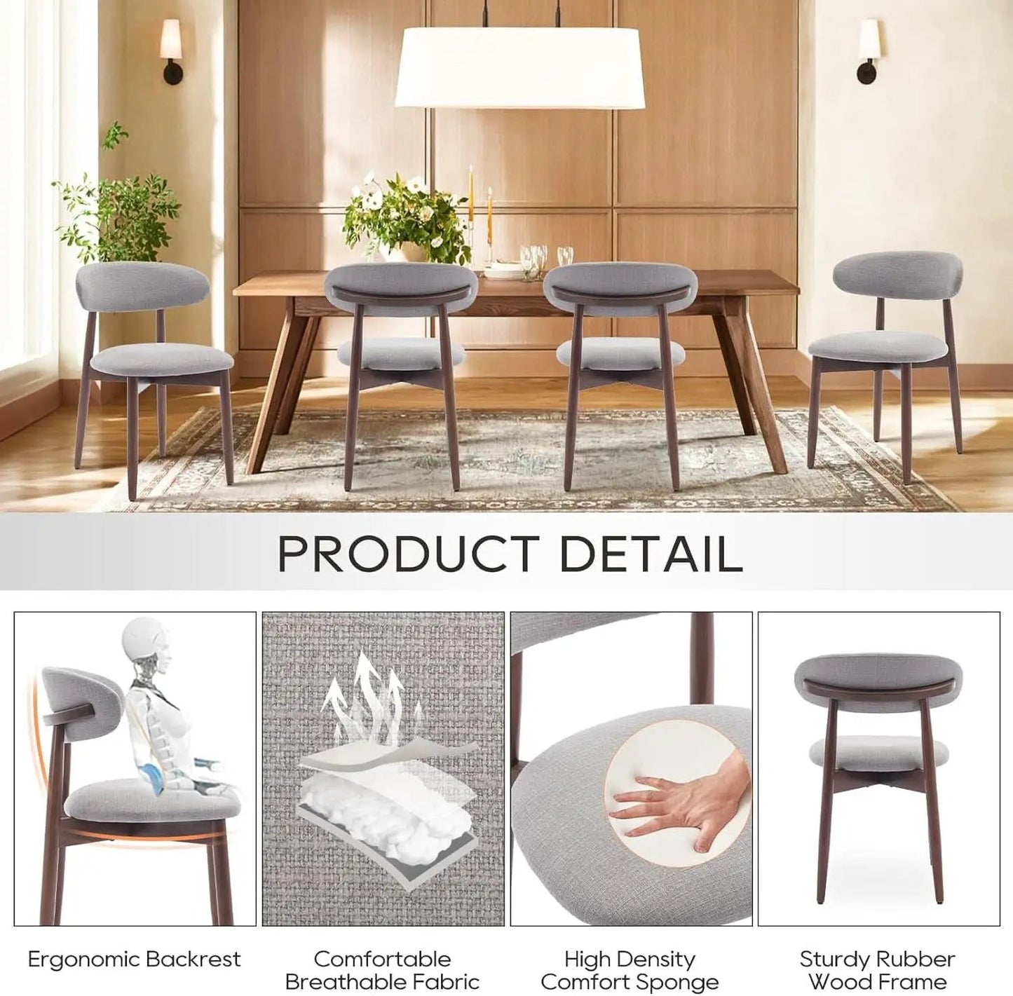 Wooden Dining Chairs Set Of 6 With Light Grey Upholstery from PriceLows™