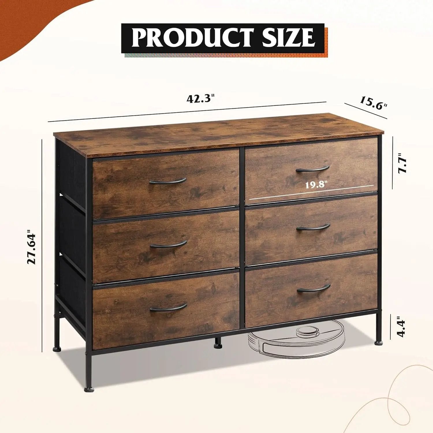 Rustic Brown 6 Drawer Dresser TV Stand For Bedroom from PriceLows™