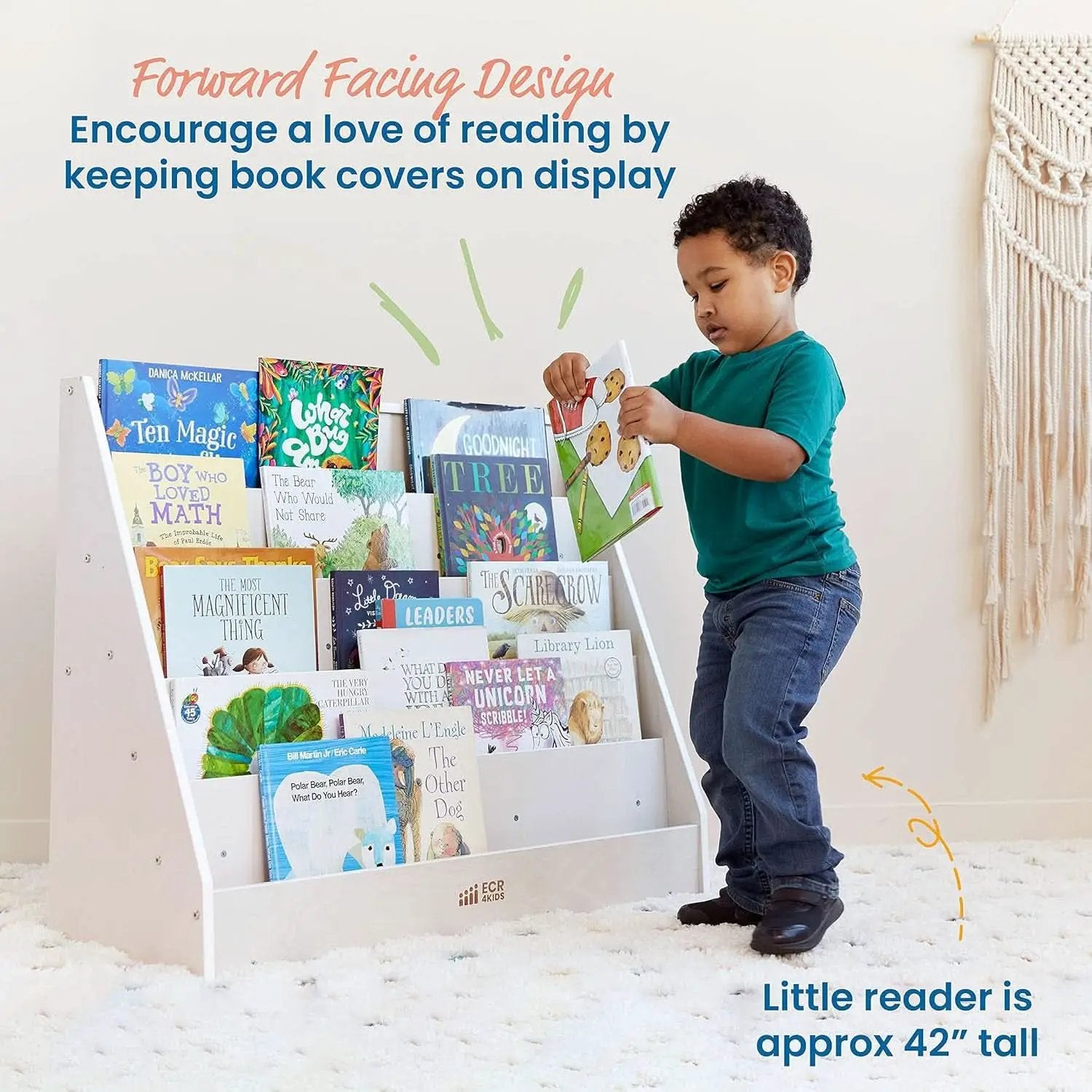 Single Sided Book Display Classroom Bookshelf White Wash from PriceLows™