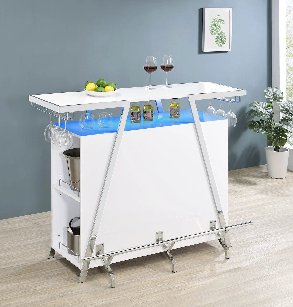 Araceli Freestanding LED Home Bar Cabinet White High Gloss | 52.25 x 21.25 x 41.5 in | Home Furniture | Home