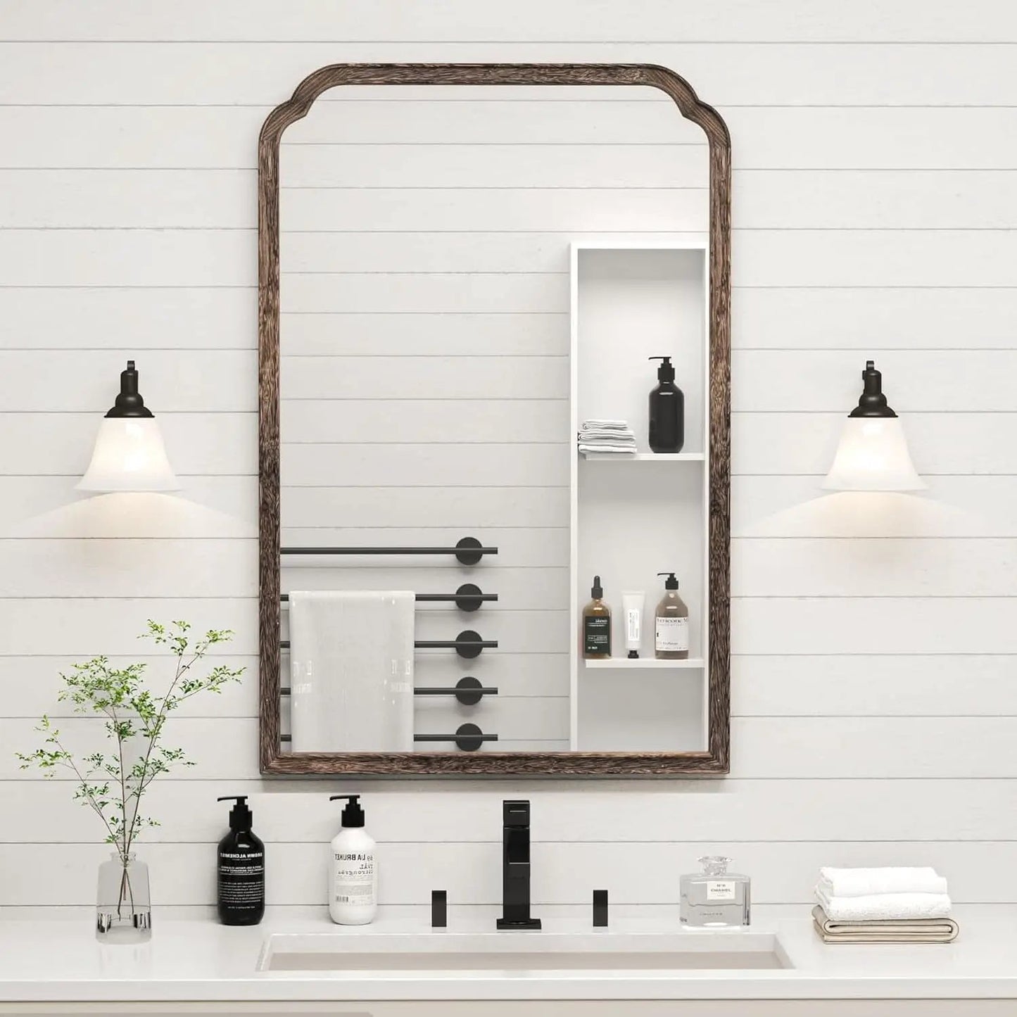 24 X 36 Solid Wood Bathroom Mirror Rustic Brown Frame For Living Room Bedroom Vanity from PriceLows™