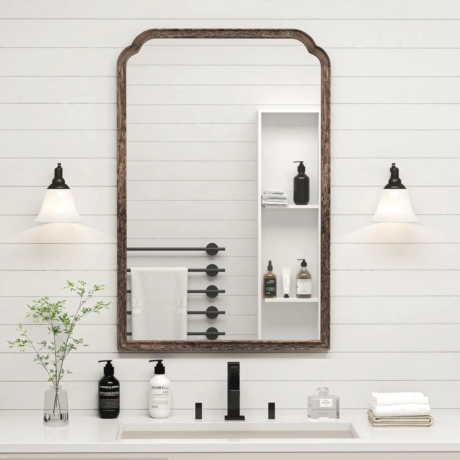24 X 36 Solid Wood Bathroom Mirror Rustic Brown Frame For Living Room Bedroom Vanity from PriceLows™