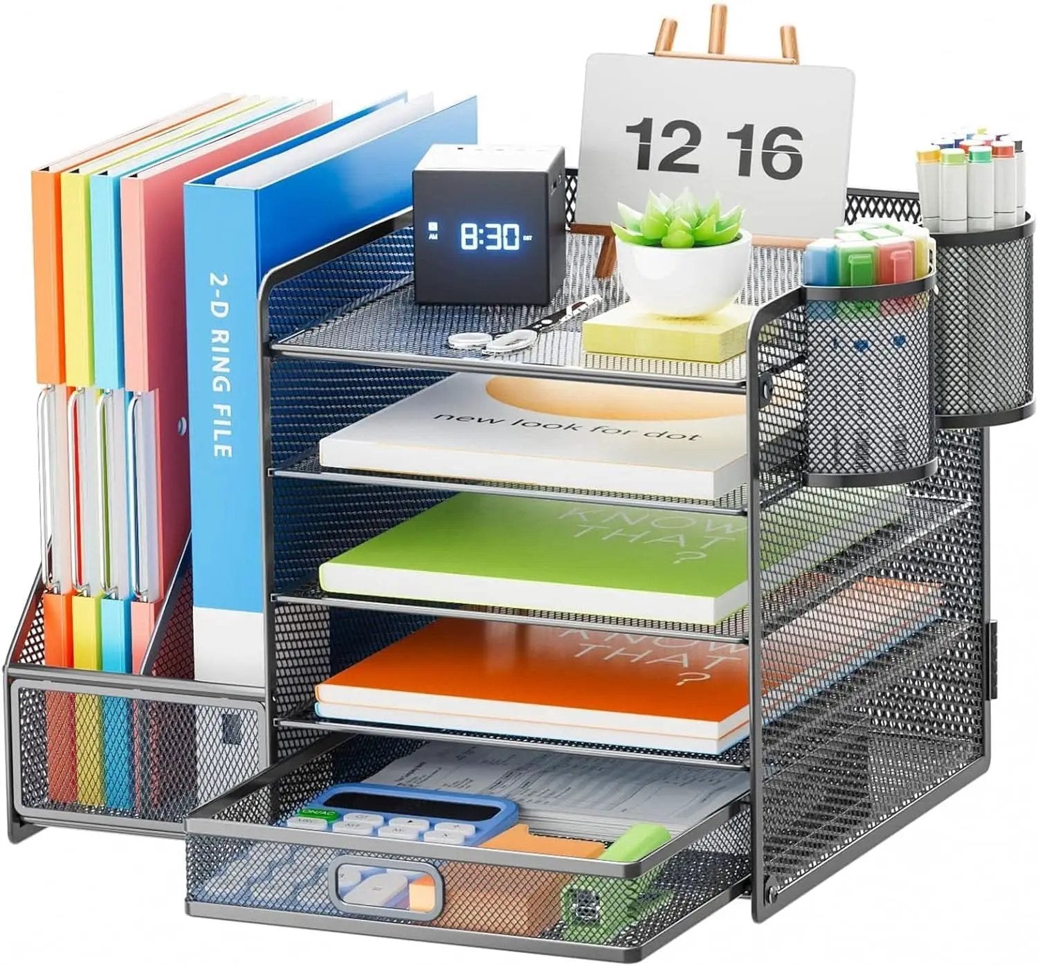 Grey 5 Tier Mesh Desk Organizer With Drawer And File Trays from PriceLows™