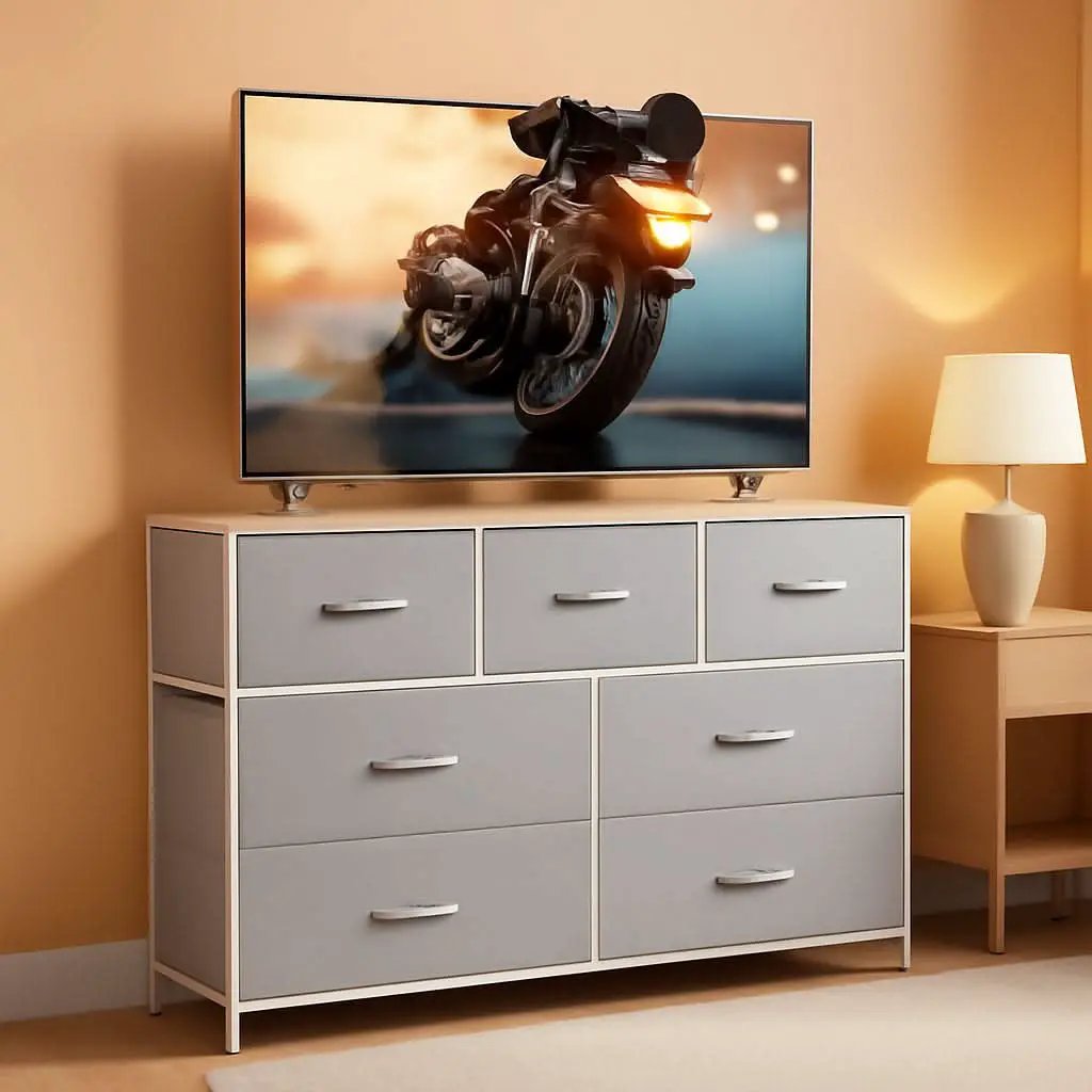 Light Grey Dresser TV Stand 45 Inch TV With Fabric Drawers from PriceLows™