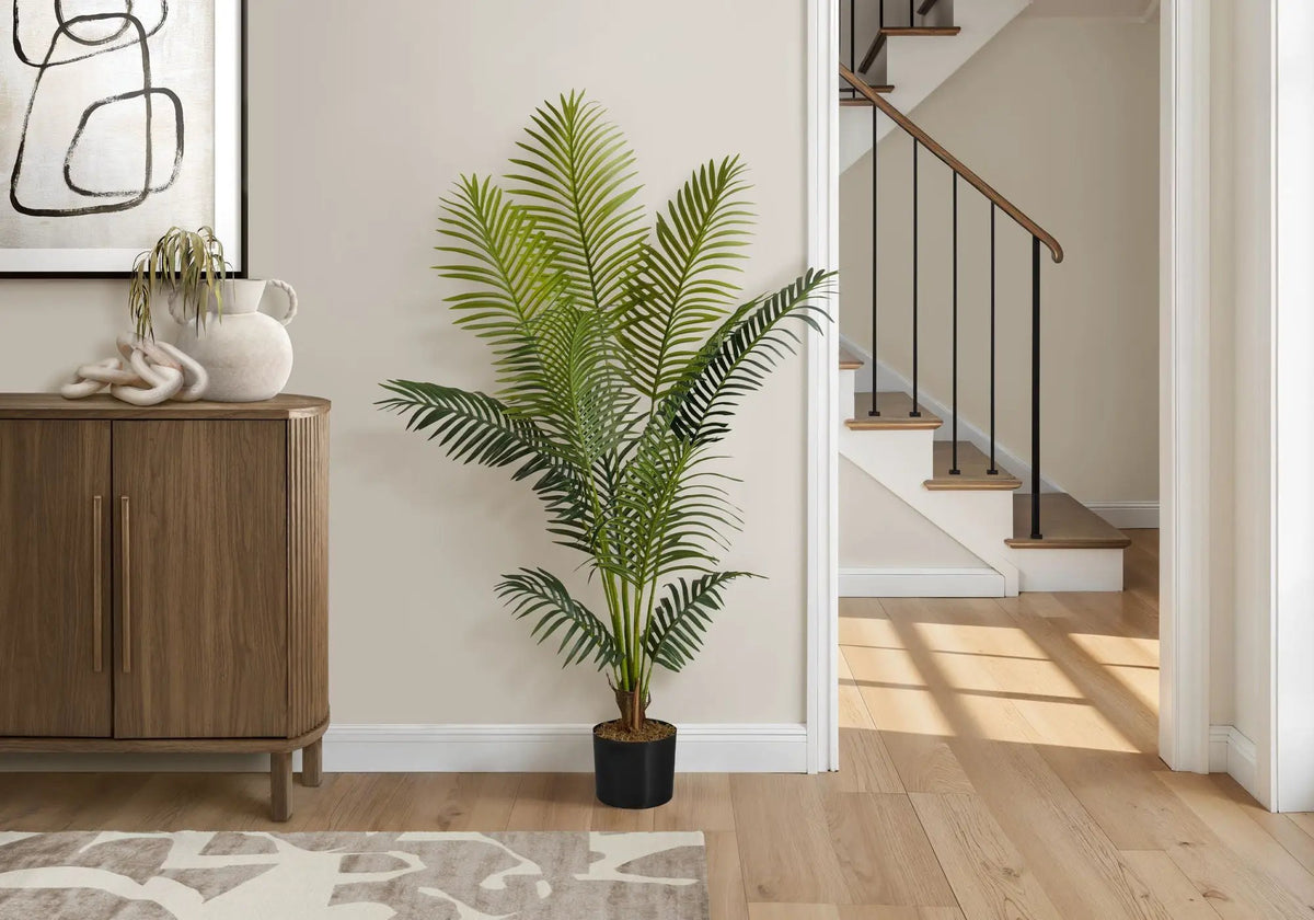 57 Inch Artificial Palm Tree | 11 Real Touch Palm Leaves | Indoor Faux Floor Plant | Potted
