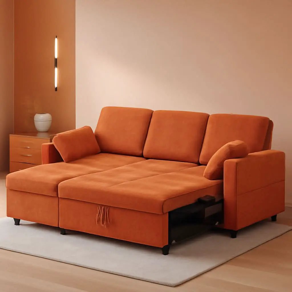 84Inches BrightOrange Chenille Pullout Sofa Bed USBPort from PriceLows™