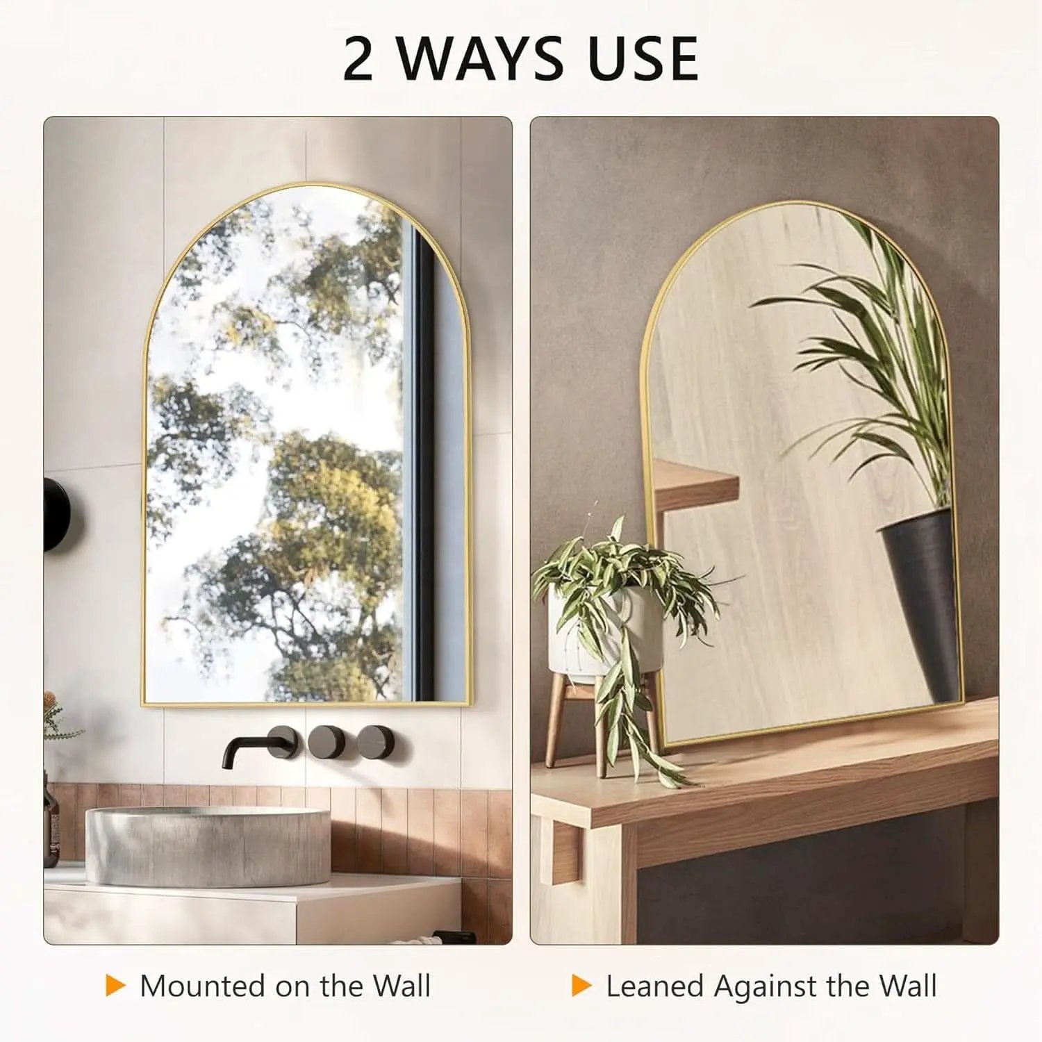 Gold Arched Wall Mirror 24x36 For Bathroom Vanity Decor from PriceLows™