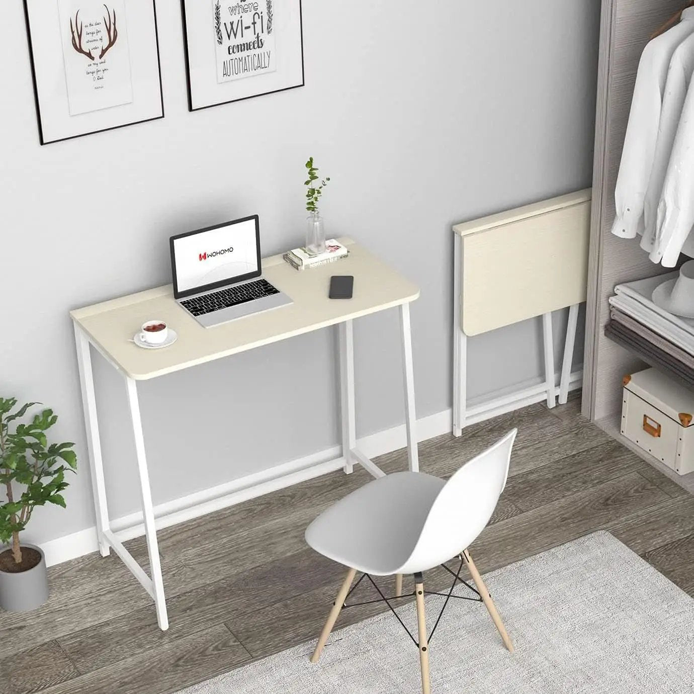 Folding Desk 31.5 Inch Oak Wood Small Space Computer Table from PriceLows™