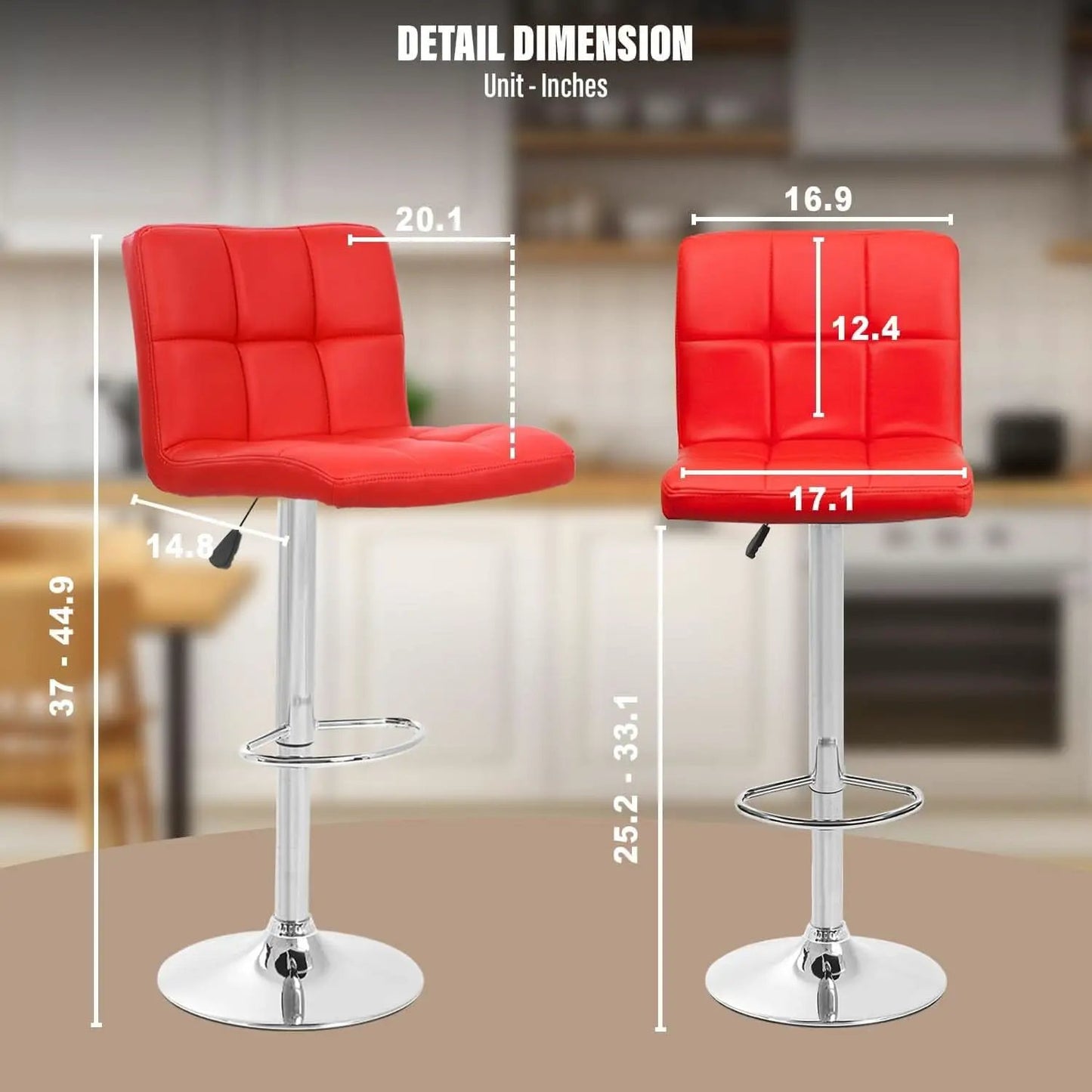 Red Adjustable Swivel Bar Stools Set Of 2 PU Leather from PriceLows™