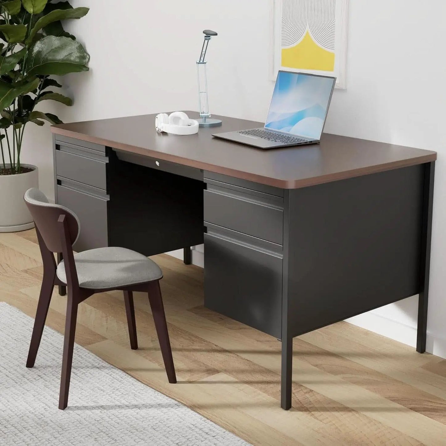 Fortress Series Walnut Top Teacher's Desk With Storage from PriceLows™